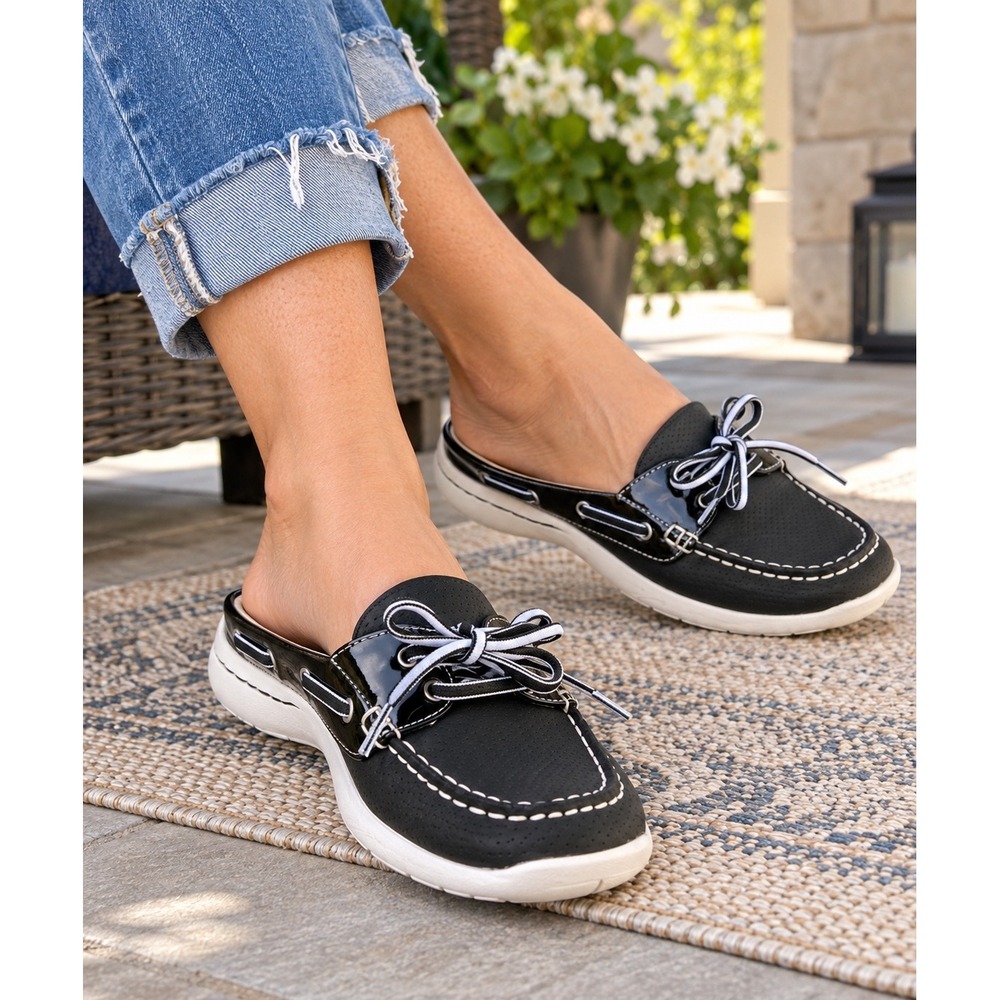 Croft & Barrow Ortholite Black Boat Shoe Mules Slip On Womens Sz 8 
Arch Support